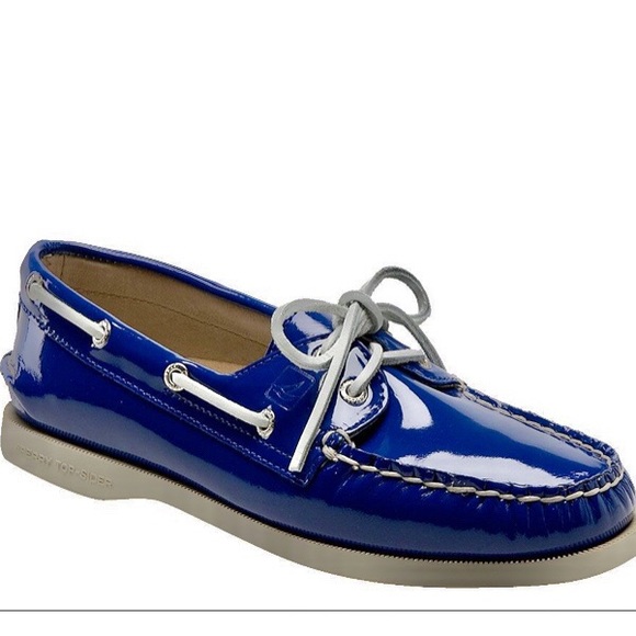 blue leather boat shoes